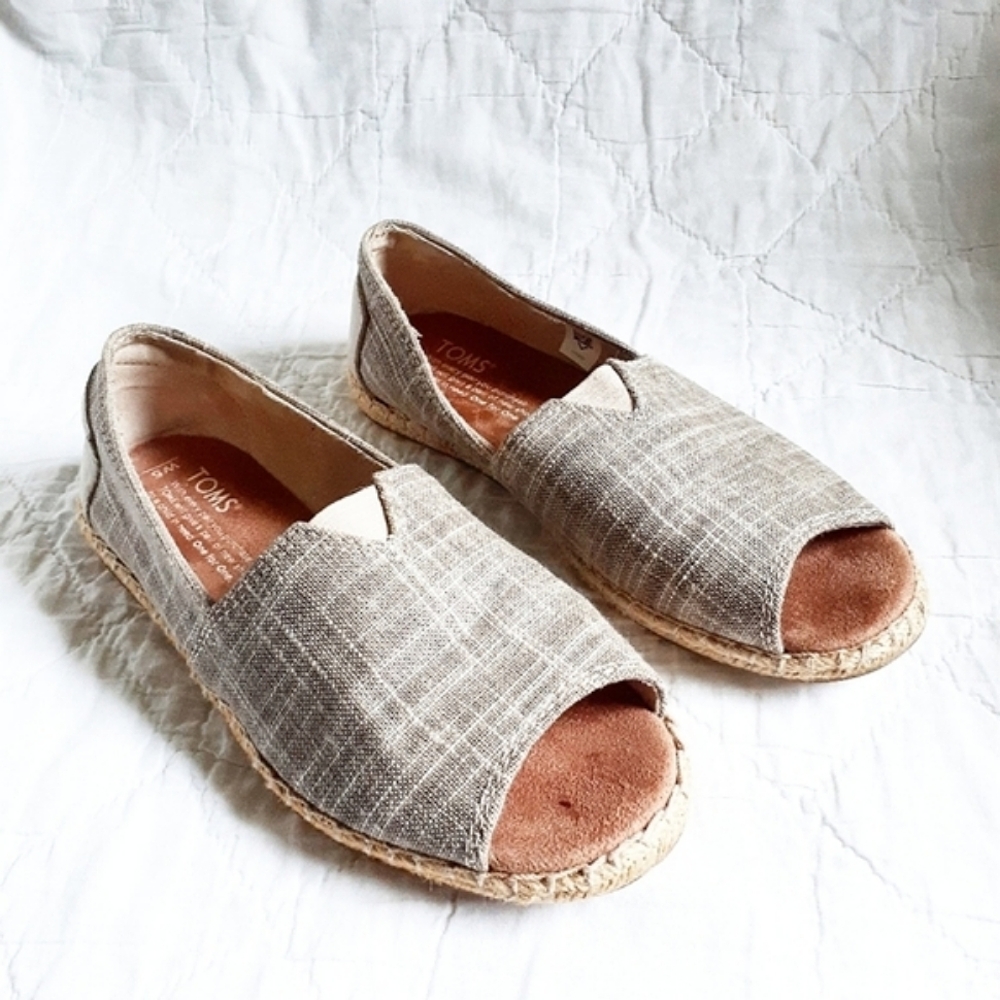 TOMS Natural Metallic Linen Alpargata Slip Ons size 5